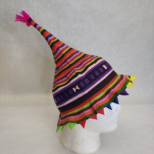Handmade Traditional Hill Tribe Festival Hat Cone Shape Vibrant Patchwork Stripe